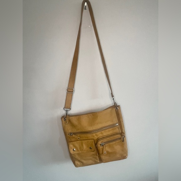 VTG Fossil Morgan Traveler Leather Crossbody Bag Camel Tan Cargo Pockets - Picture 5 of 12